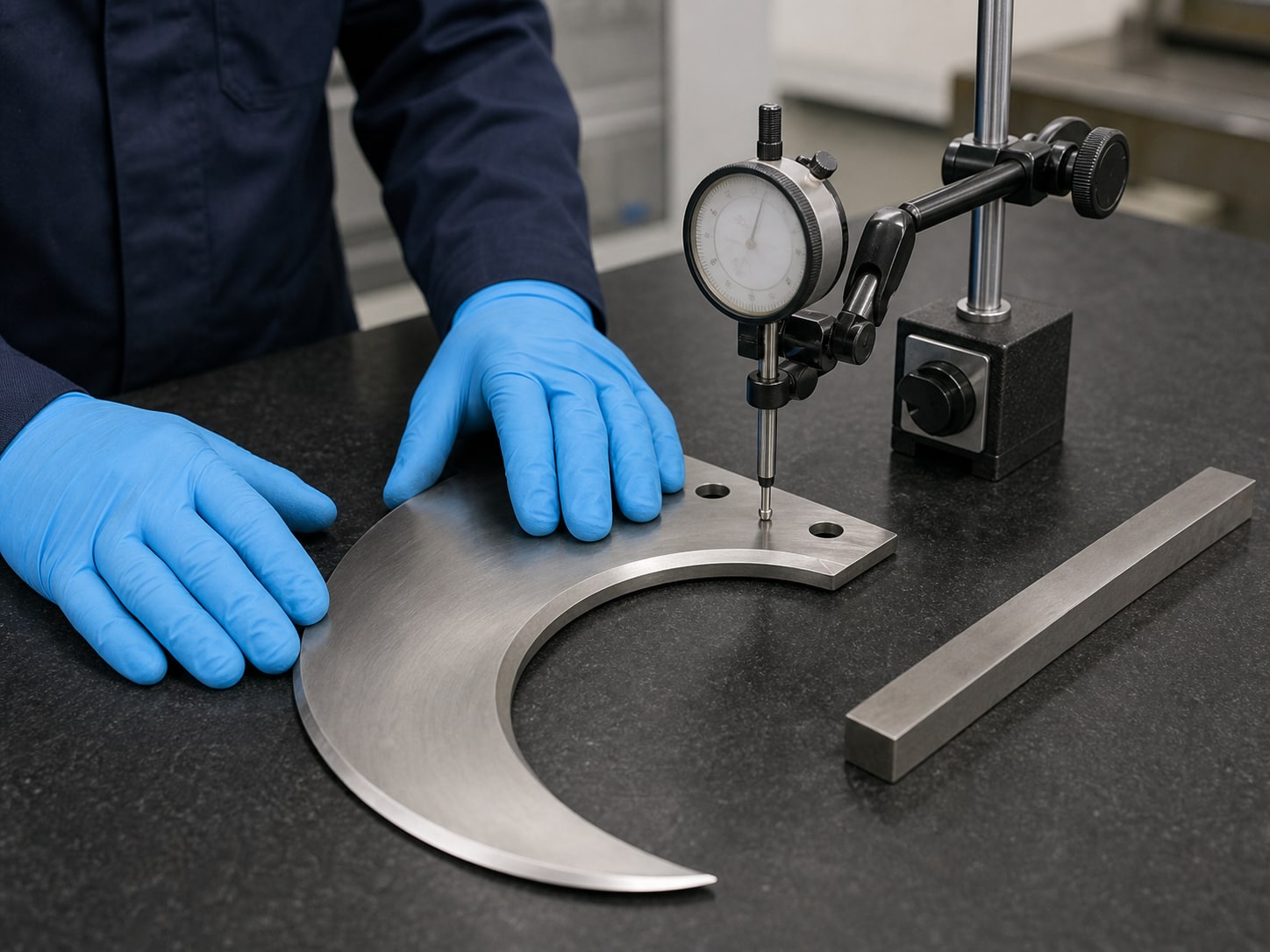 Manual check for blade flatness, edge condition and mounting surface